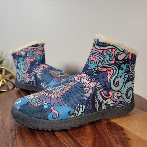 Raad Shop Colorful Japanese Eagle Tattoo Winter Zip Boots Size 7 - Picture 15 of 15